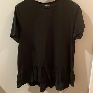Shein XXL ruffle hem black blouse